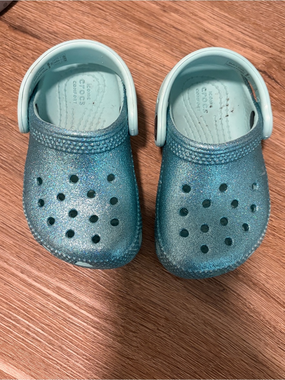 CROCS Kids Glitter Clog in Aqua Teal